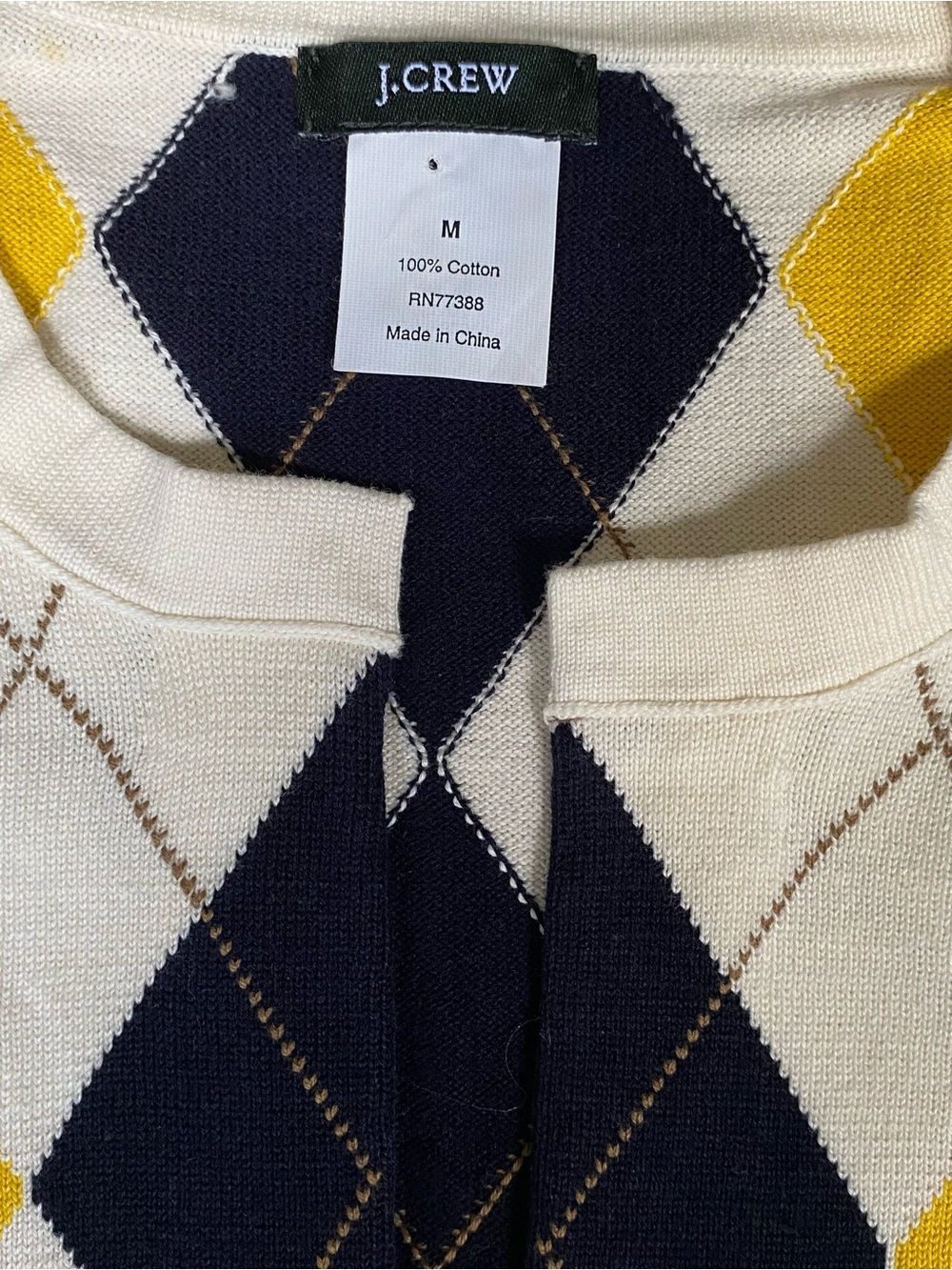 J. Crew Yellow Navy White Argyle Short-Sleeve Crewneck Cardigan - Picture 4 of 4